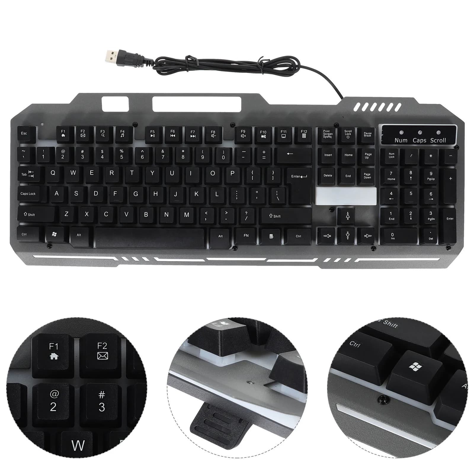 1Pcs Gaming Keyboard USB Wired Light-Emitting Mechanical Keyboard Black Ergonomic Waterproof Portable Computer Office Accessory