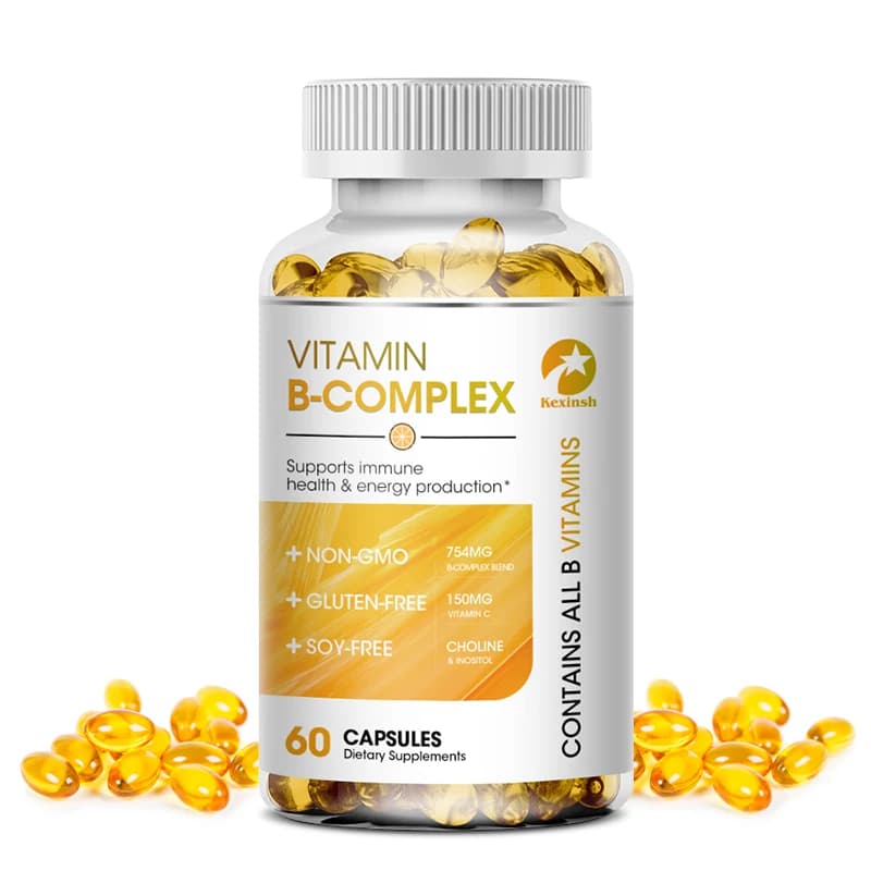 kexinsh Capsules complete complex vitamin B (B12, B1, B2, B3, B5, B6, B7, B9, Folic Acid and Biotin) Reduces stress and supports