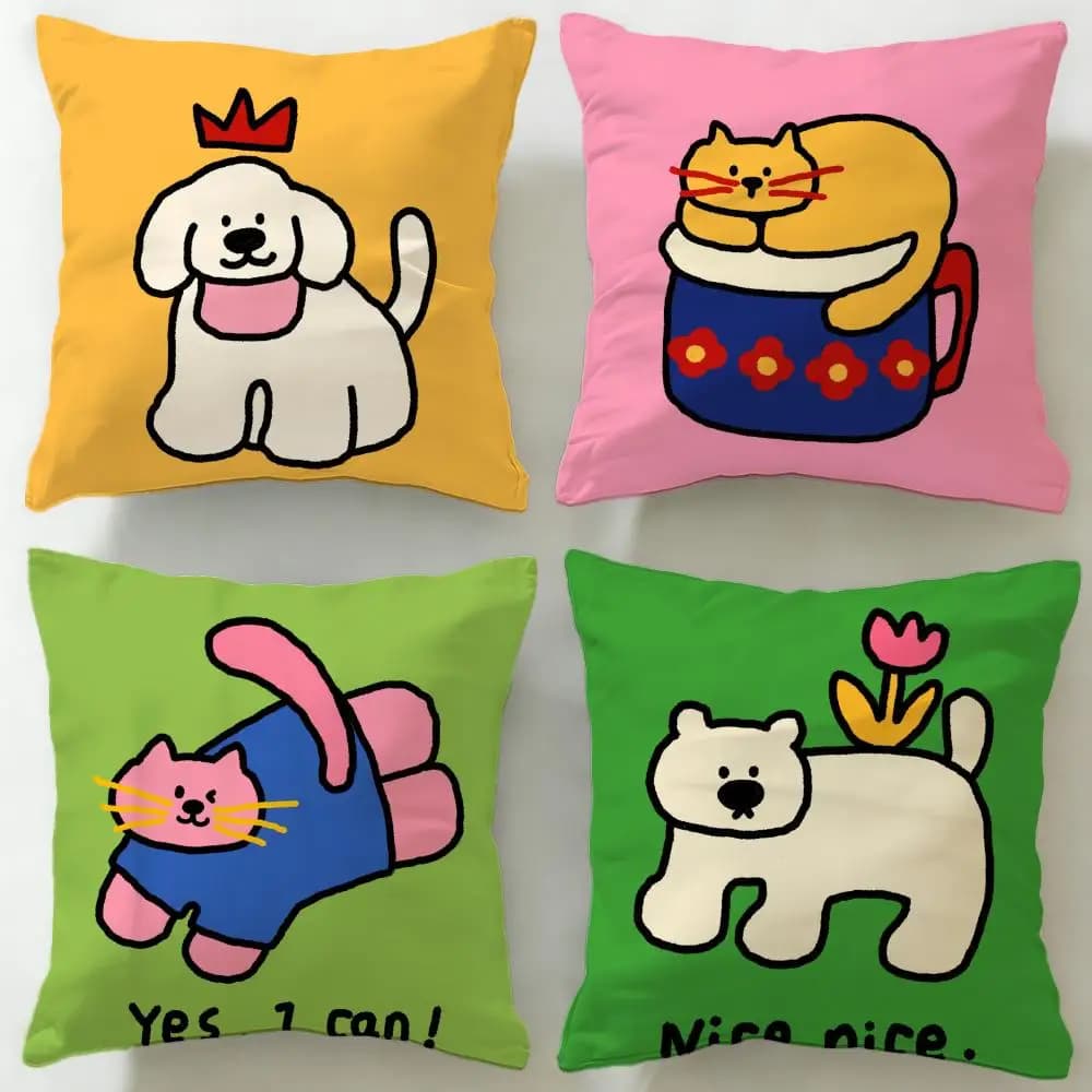 Federa per cuscino classica con cartoni animati Happy Dog, morbida e facile da lavare, versatile per divano, letto, viaggi e ufficio