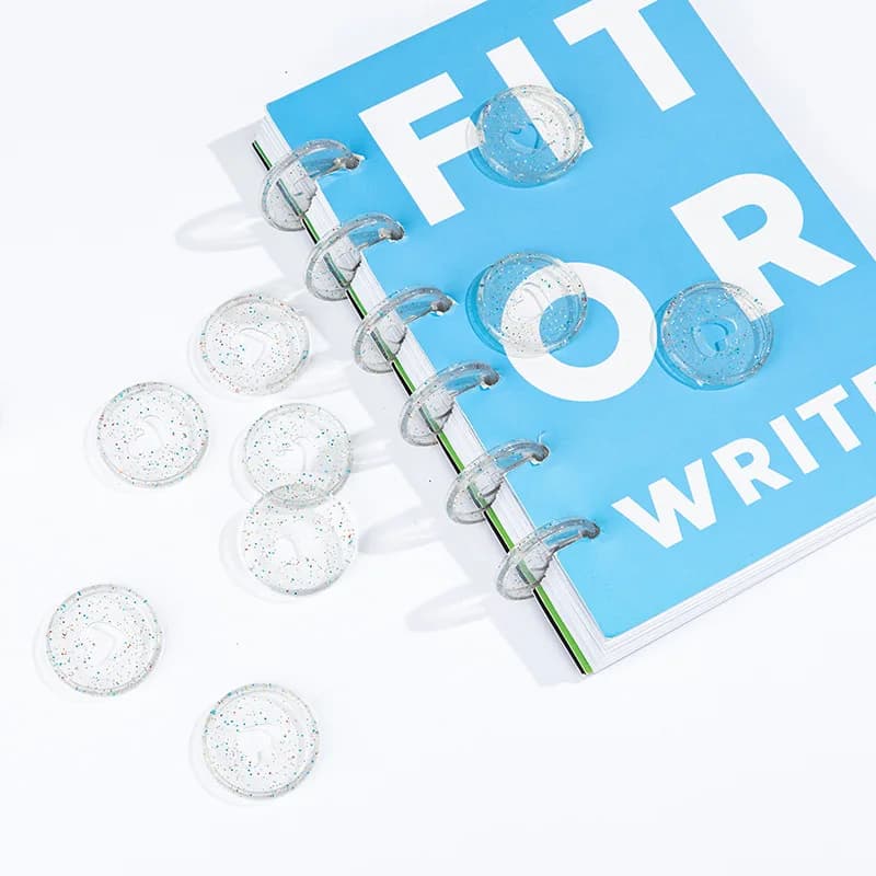 60Pcs 24/28/35mm Mushroom Hole Loose-leaf Ring Colorful Glitter Heart Notebook Mushroom Hole Button 360°‌ Coil Flip Disc Button