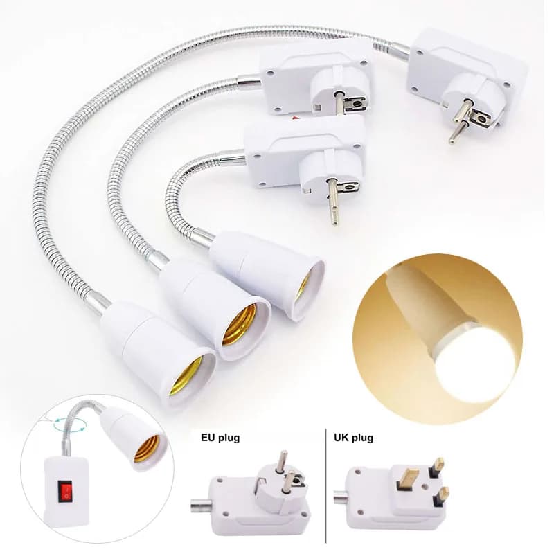 23 cm 53 cm EU UK Spina interruttore E27 Lampadina Base della lampada presa di corrente lunga Presa Convertitore di estensione Adattatore Lampada da parete