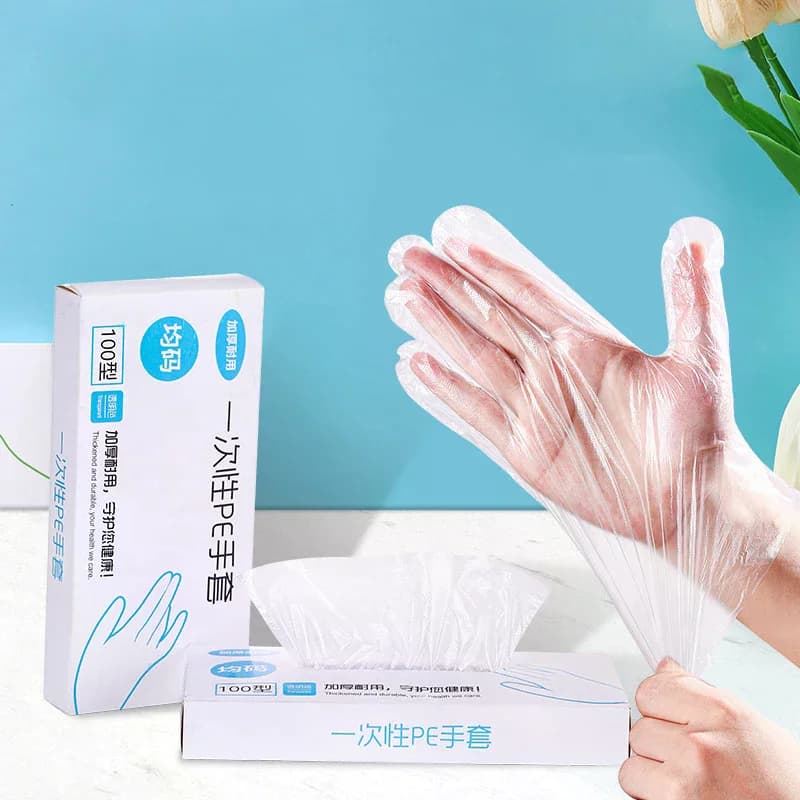 New 100pcs Latex Free Gloves PE Disposable Gloves Transparent Non-Slip Acid Work Safety Food Grade Household Cleaning Gloves