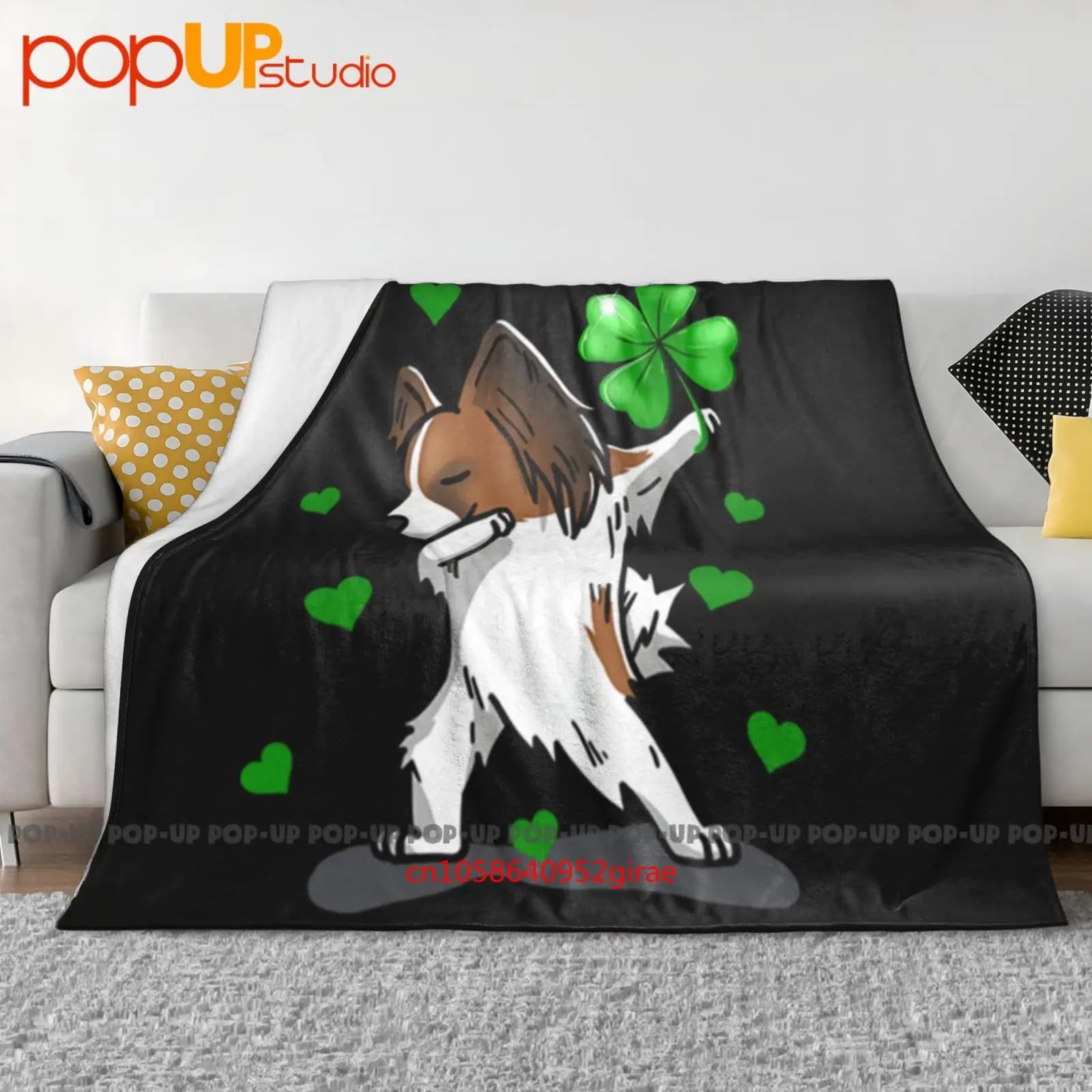 Papillion Dog Dabbing Lucky Irish Shamrock Coperta ultra morbida Trapunta Copridivano invernale Copriletto