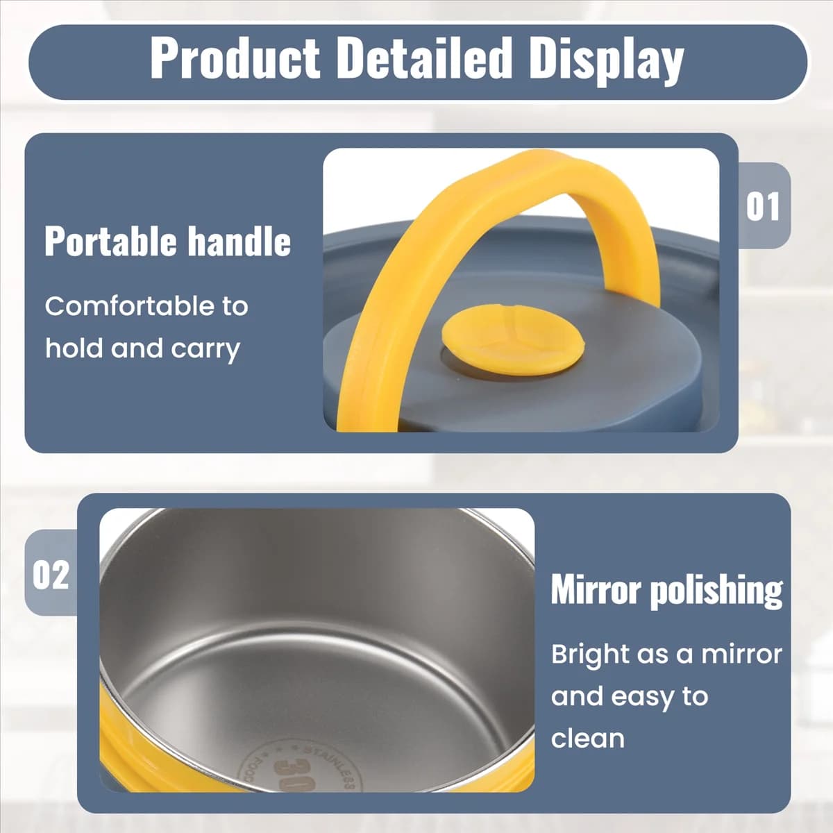 X11AA Contenitore per il pranzo caldo per alimenti, contenitore per il pranzo termico in acciaio inossidabile Contenitore per alimenti termico portatile Bento Box Blu A