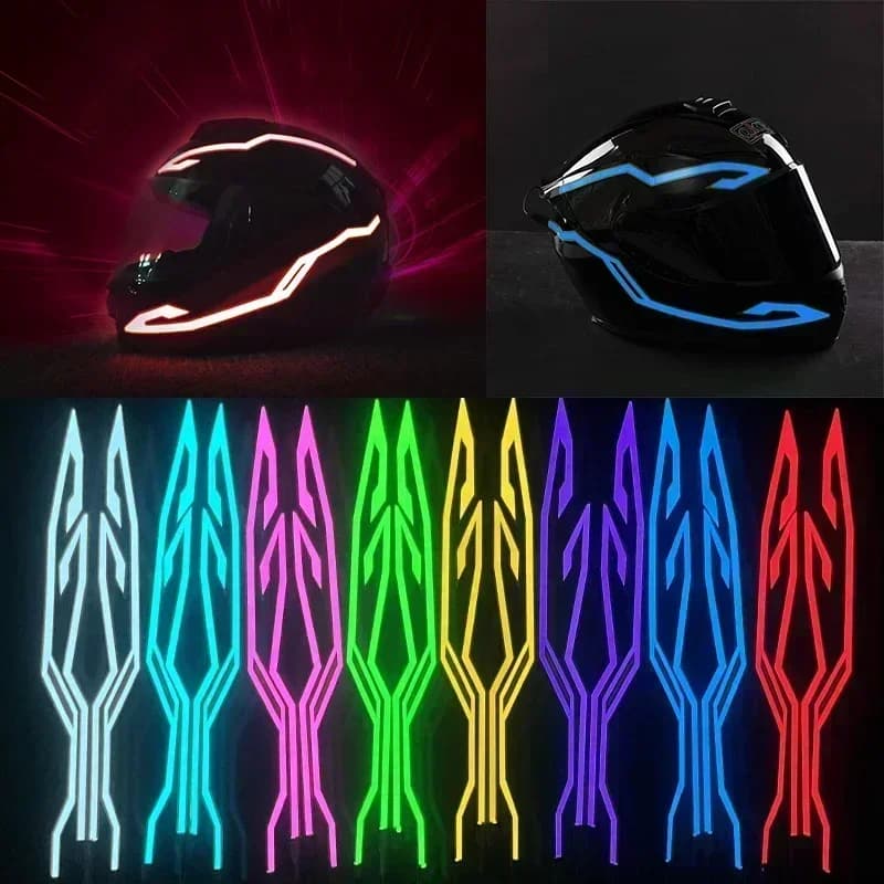 LED Strip Waterproof for Motorcycle Helmet, EL Wall decal with 4 Warning Lights, Night Guide Kit
