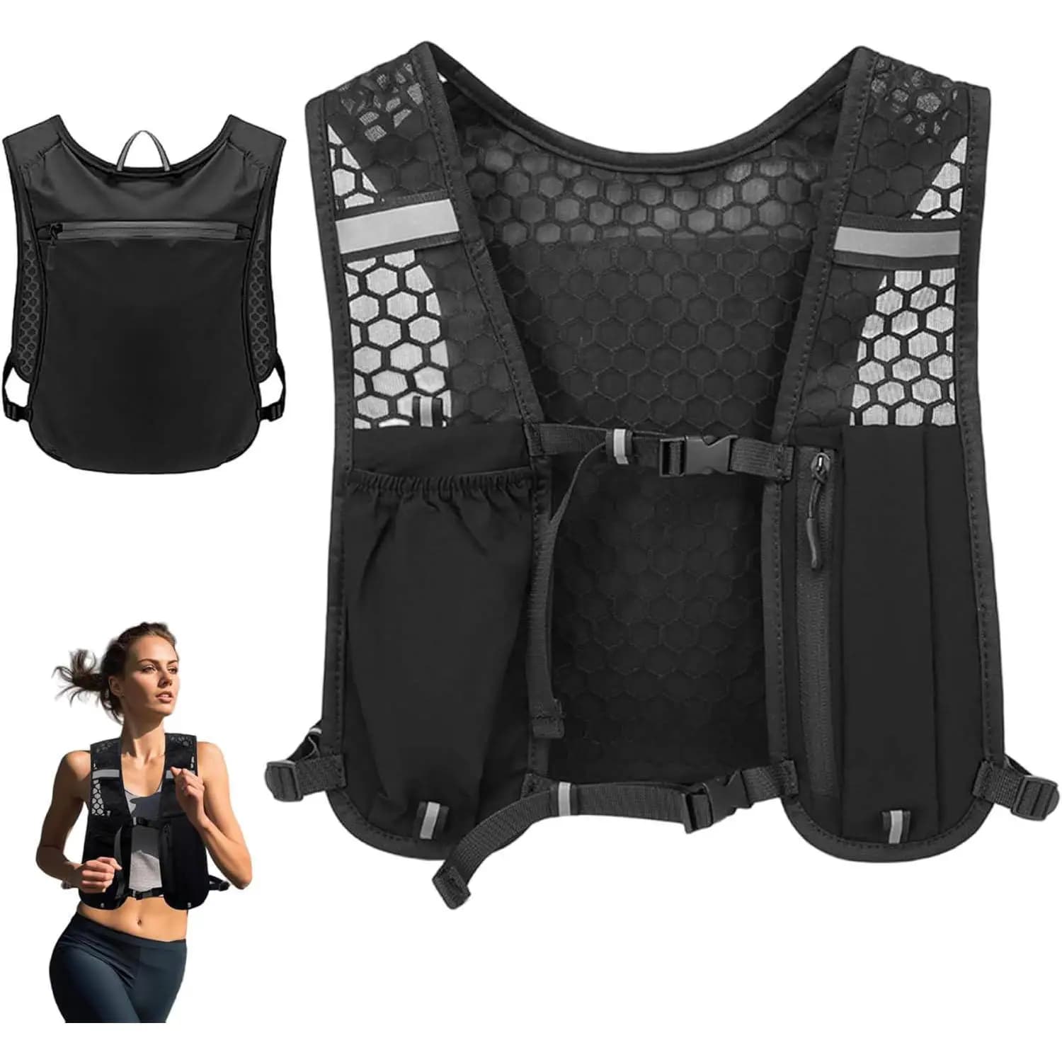 Lightweight Running Vest Hydration Backpack Reflective Water Chest Pack Phone Holder Storage Pocket Cycling Marathon Hiking