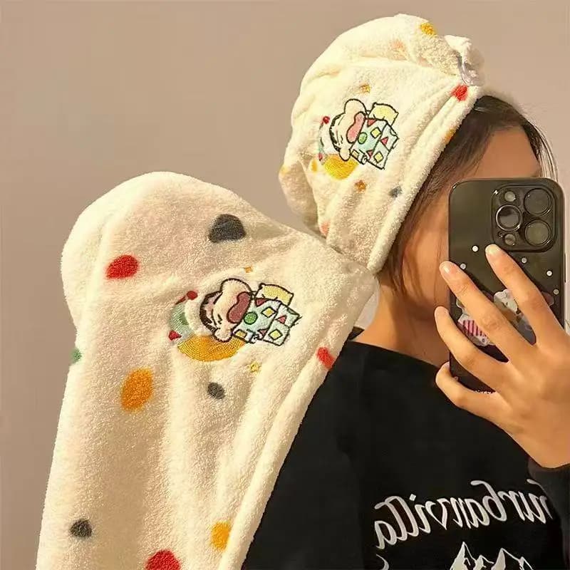 Crayon Shin-chan Hair Hat Quick Drying Super Absorbent Soft Bathroom Towels for Women's Head Girls Cute Hair Towel Wrap Urban Bath Hat