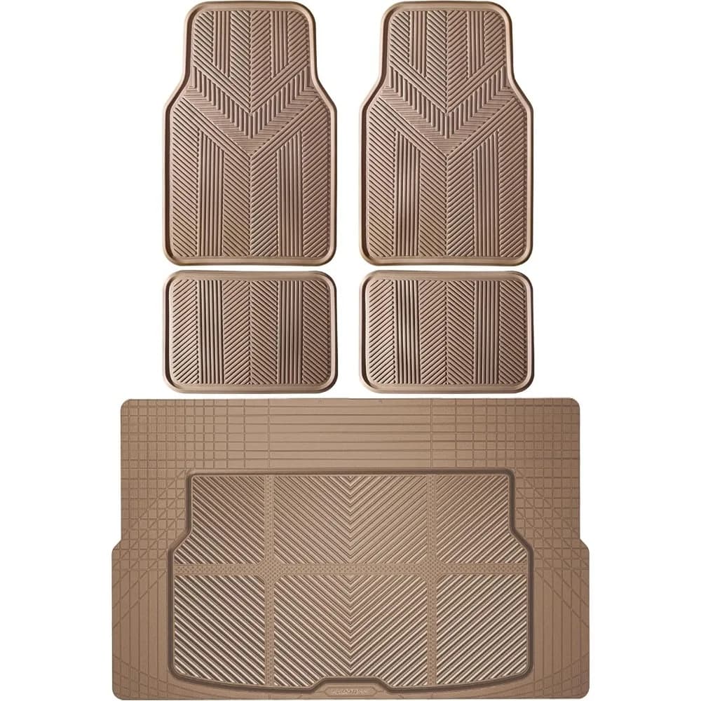 Set di 5 tappetini in gomma antiscivolo impermeabili e rivestimento per bagagliaio, protezione per tutte le stagioni per auto, SUV, berlina, piccole-medie dimensioni, beige