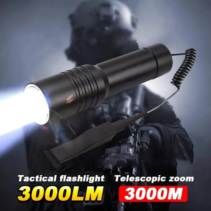 Torcia tattica ad alto lume Luce da scout notturna Zoom telescopico 3000M Luce tattica ricaricabile USB a lungo raggio per la caccia