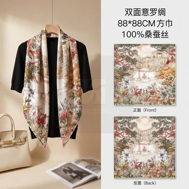 100% Mulberry Silk 18 Momme Print Square Scarf Sun Protection Shawl Elegant Summer