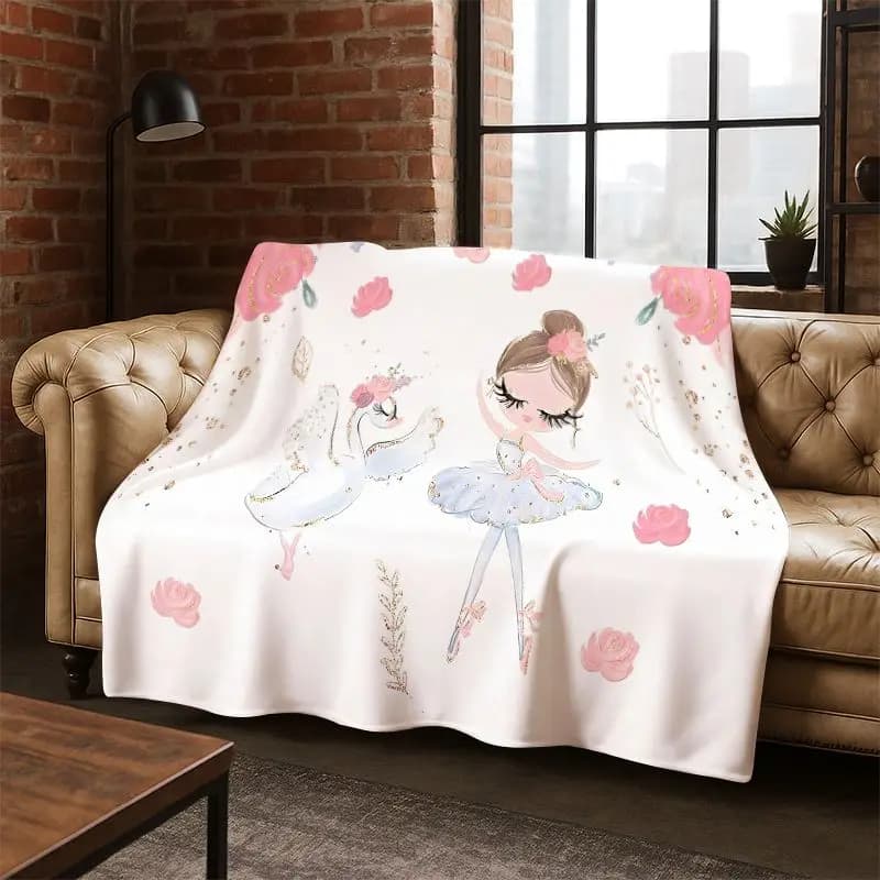 Coperta in flanella con motivo ballerina dei cartoni animati, coperta morbida e calda per camera da letto, soggiorno, letto, viaggio, picnic, bambini
