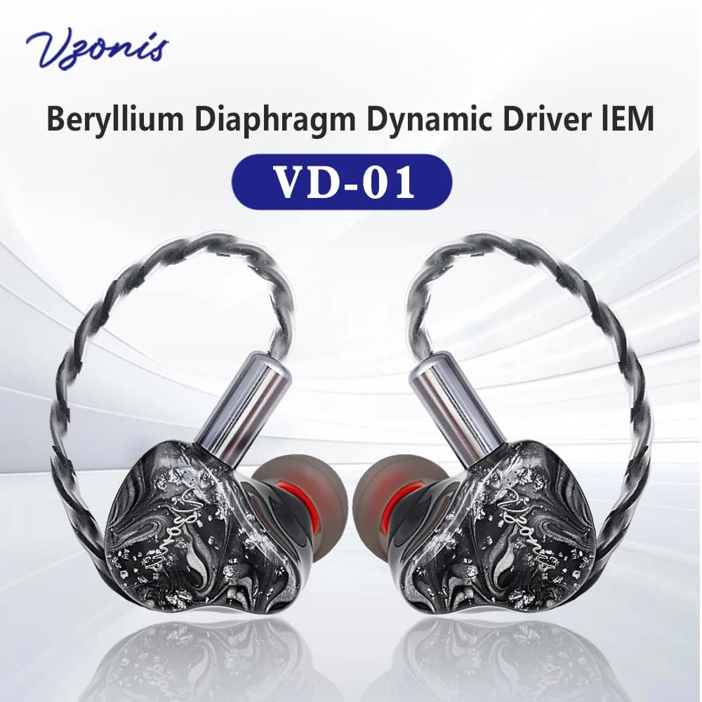 Vzonis VD01 Auricolari intrauricolari HiFi in resina con cavo IEM 10mm Doppio driver dinamico Auricolari musicali Cuffie da gioco con cavo a 2 pin da 3,5 mm