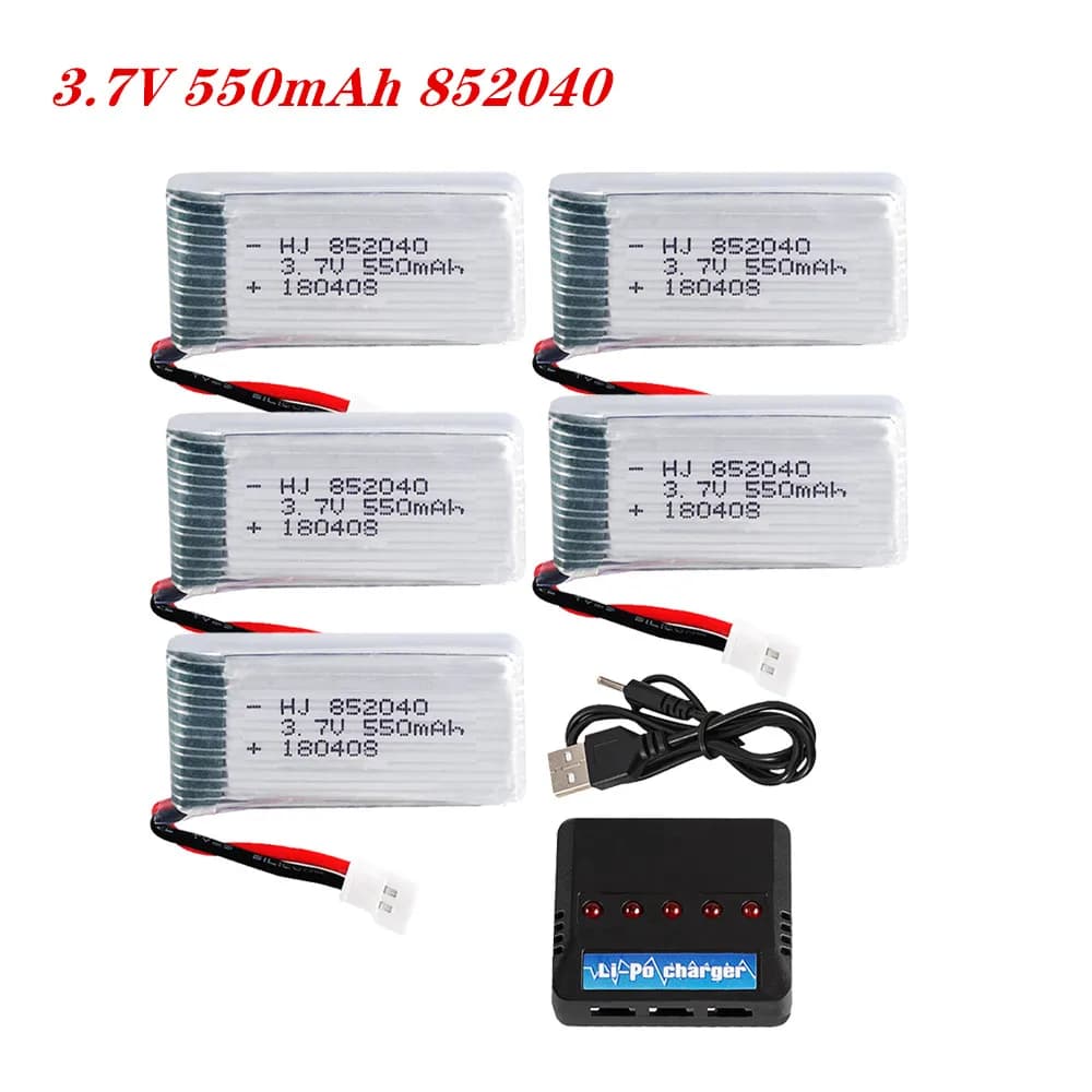 Batteria Lipo da 3,7 V 550 mAh 25C 852040 Adatto per JXD 523523 Set di batterie W H43WH RC Quadcopter Drone 2-5 pezzi con caricabatterie