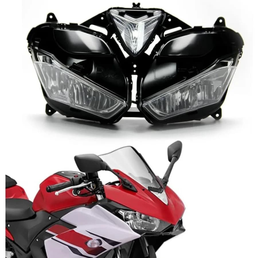 Faro del motociclo Montaggio Lampada Alloggiamento della luce Faro per Yamaha R25 R3 2014 2015 2016 2017 2018 Progettato per Visi migliorati