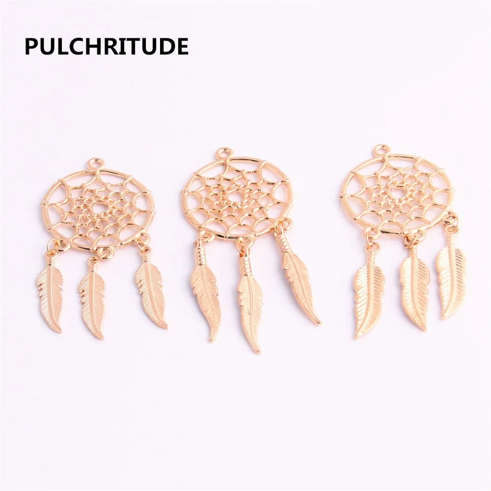 10 pcs/lot Zinc Alloy KC Gold Color Tree Feather Dream Catcher Charms Jewelry Making Diy Dream Catcher C0375