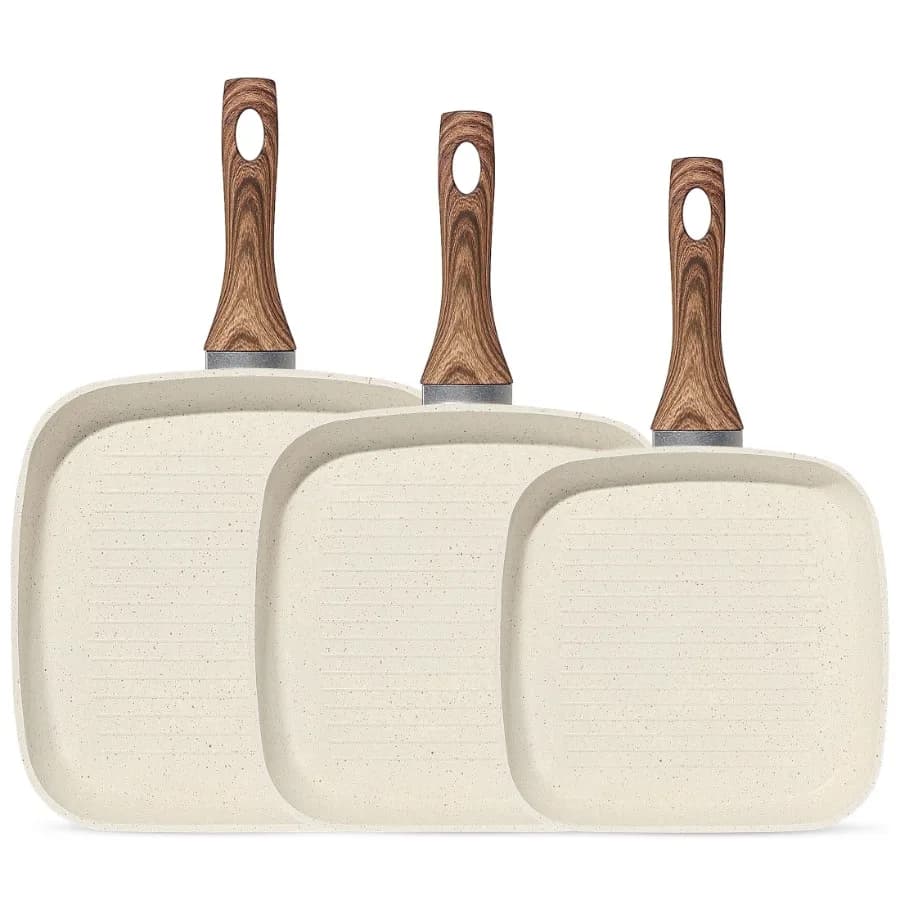 Non-Stick Cookware Set Square Frying Pan Wooden Handle Suitable For Indoor And Outdoor Camping and Rv Cooking Gift for Mother's
