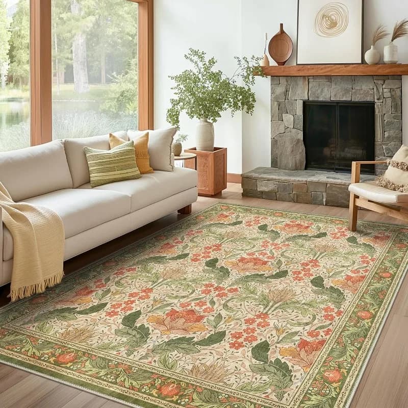 Vintage Floral Rug Carpet for Living Room Machine Washable Non-Slip Rugs Home Decor Large Bedroom Carpets Sofa Coffee Table Mat