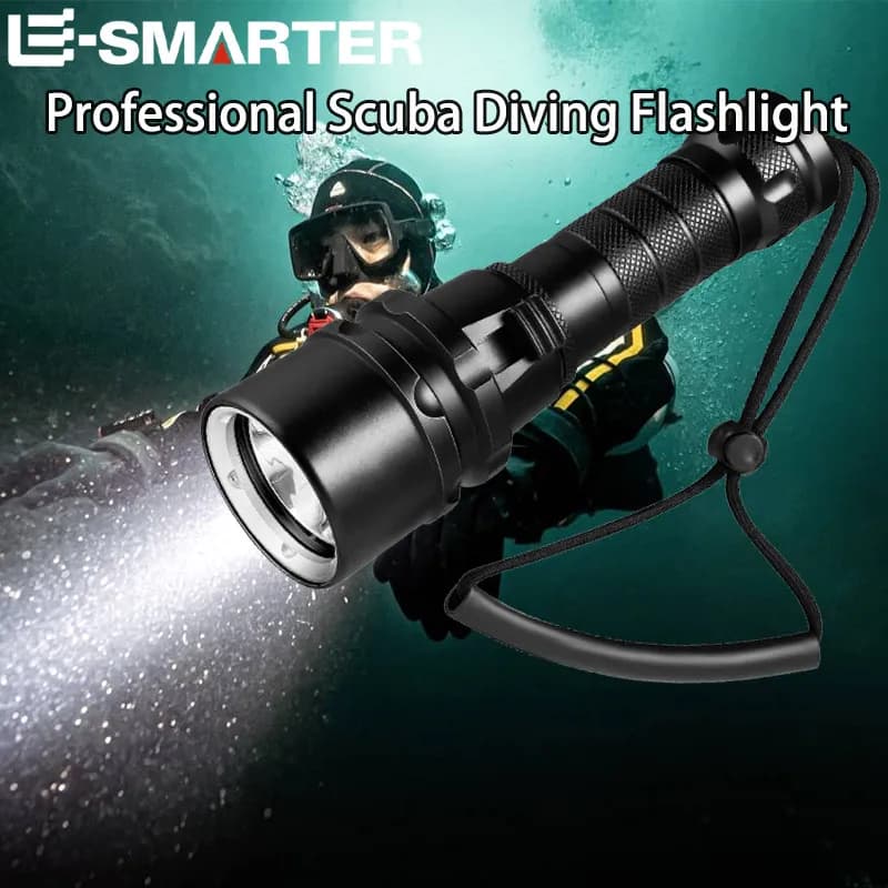 Powerful LED Diving Flashlight High Bright Professional Underwater Dive Torch IPX8 Waterproof Rating Lamp With Hand Rope