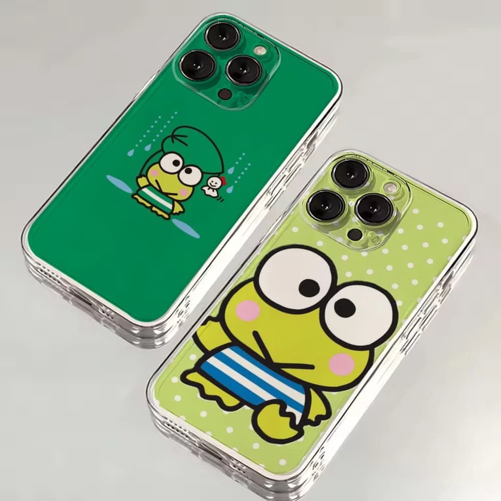 Custodia per telefono K-Kero K-Keroppi per iPhone 16,15,14,13,12,11 Plus,Pro,Max,XR,XS,X,7,8 SE, Mini morbido silicone trasparente