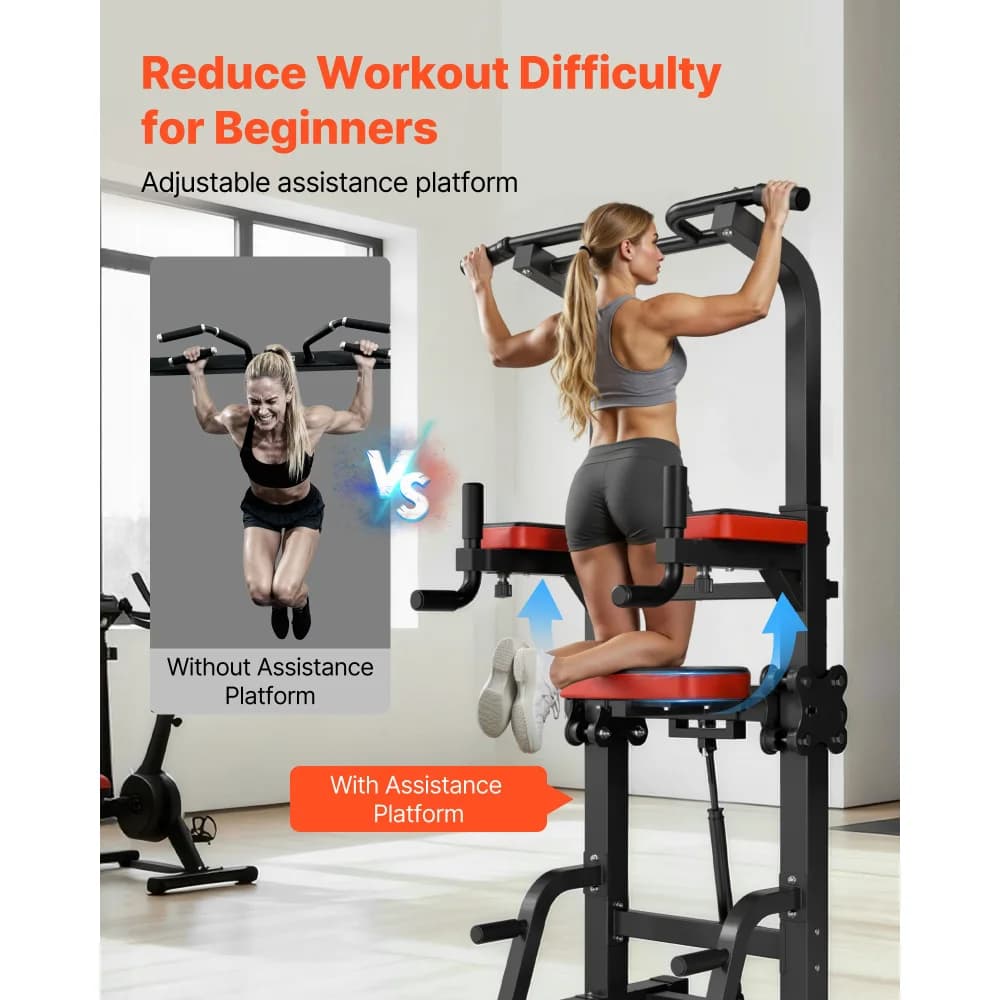Ye Pull Up Bar, 330 LBS Power Tower Dip Station with H-Shaped Stable Base & Assistance Platform, 9-Level Adjustable Height for Back Workout, 3-Level Adjustable Elbow Pads