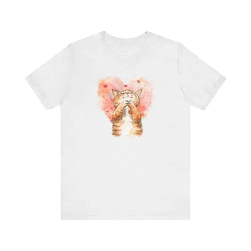 Love Whiskers T Shirt Watercolor Heart Cat