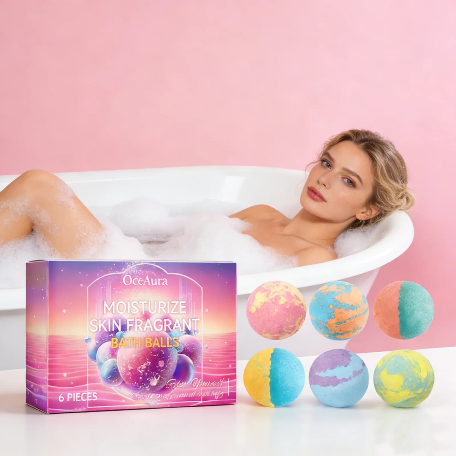 Gift Set of 6 Colorful Bathroom Balls, Hydrating and Exfoliating, Reduce Dryness, Allegro Perfume, Aromatic Balls for Relaxing Bathroom and Spa