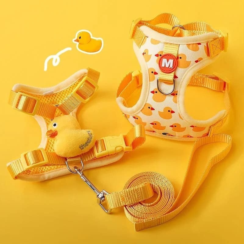 Set di imbracatura e guinzaglio per animali domestici Cartoon Duck, imbracatura per gilet regolabile per cani e gatti