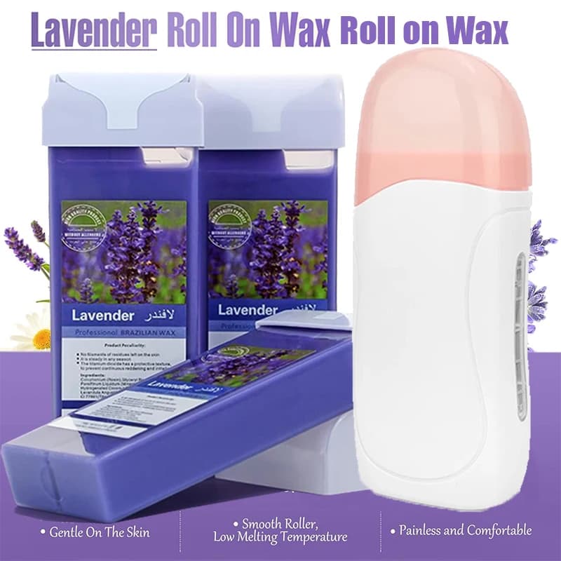 Kit per ceretta arrotolabile Scaldacera per depilazione lavanda con cartuccia Rullo depilatorio Ricarica per gambe, braccia e ascelle