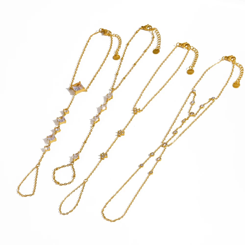 Raffinato Bracciale da Dito con Grandi Zirconi Cubici, Placcato in Oro 18K, Acciaio Inossidabile Impermeabile, Gioiello da Polso, Regalo