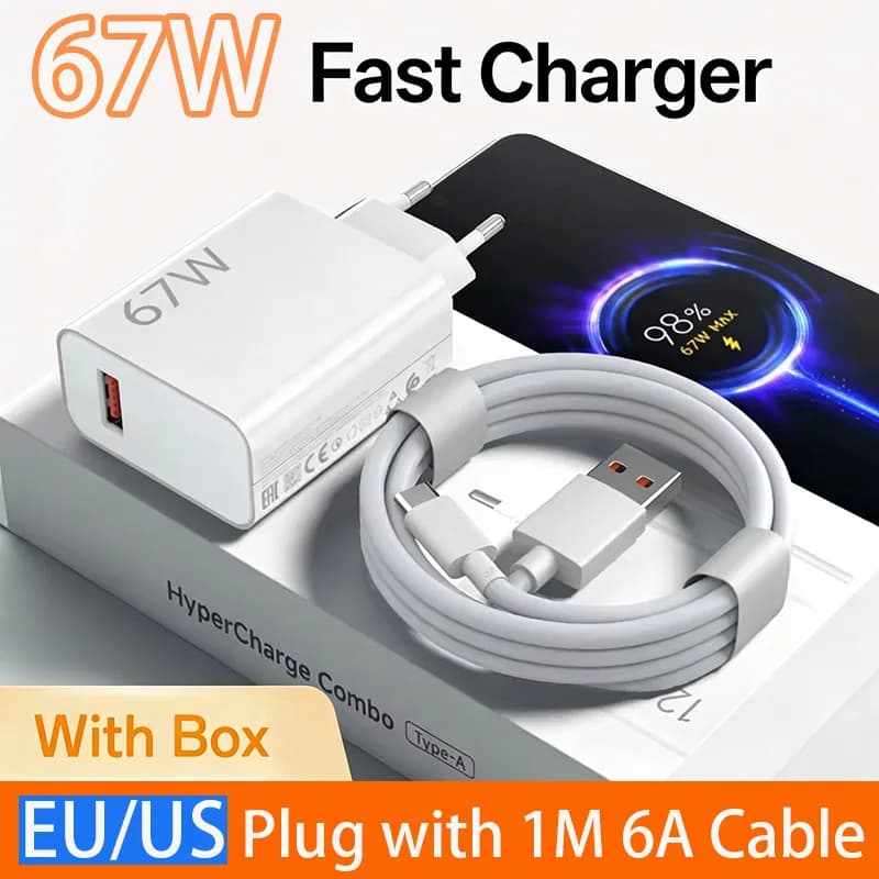 Caricabatterie 67W Type-C Hyper Turbo, Adattatore di Ricarica Rapida 67W per Xiaomi 15T 13 Pro 11 10 Poco F5, Spina EU/US
