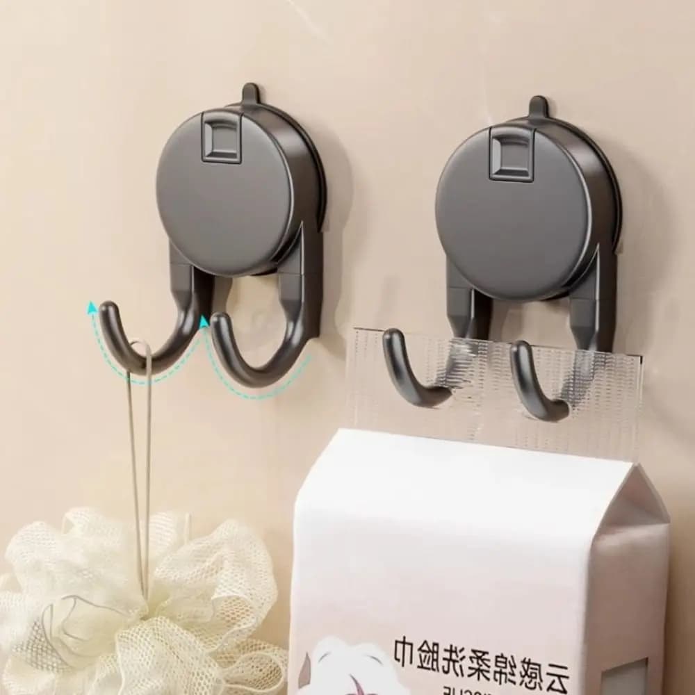 Gancio doppio a ventosa resistente senza foratura, tipo a pressione, rimovibile, per bagno, organizer da parete, gancio per chiavi e vestiti