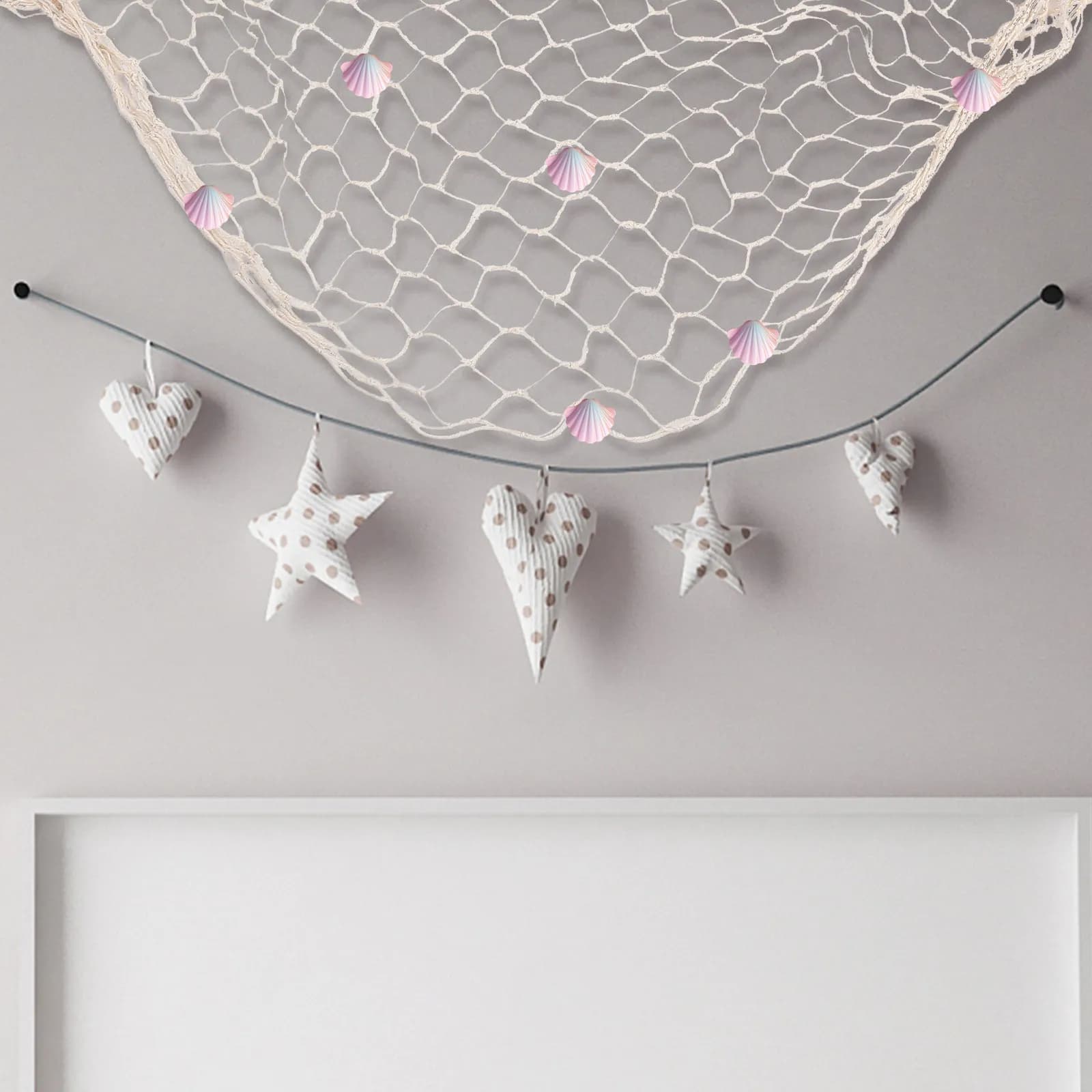 Set di 1 Rete da Pesca Decorativa, Decorazione Nautica da Parete, Rete Rustica per Esposizione Foto, Arte Murale per Casa e Feste a Tema Spiaggia e Oceano