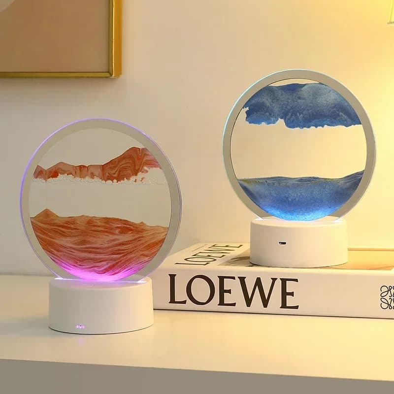 Luce a clessidra LED RGB 16 colori Lampada da paesaggio di sabbia 3D Cornice artistica con sabbia in movimento Luce notturna con display per acque profonde Regalo di Capodanno