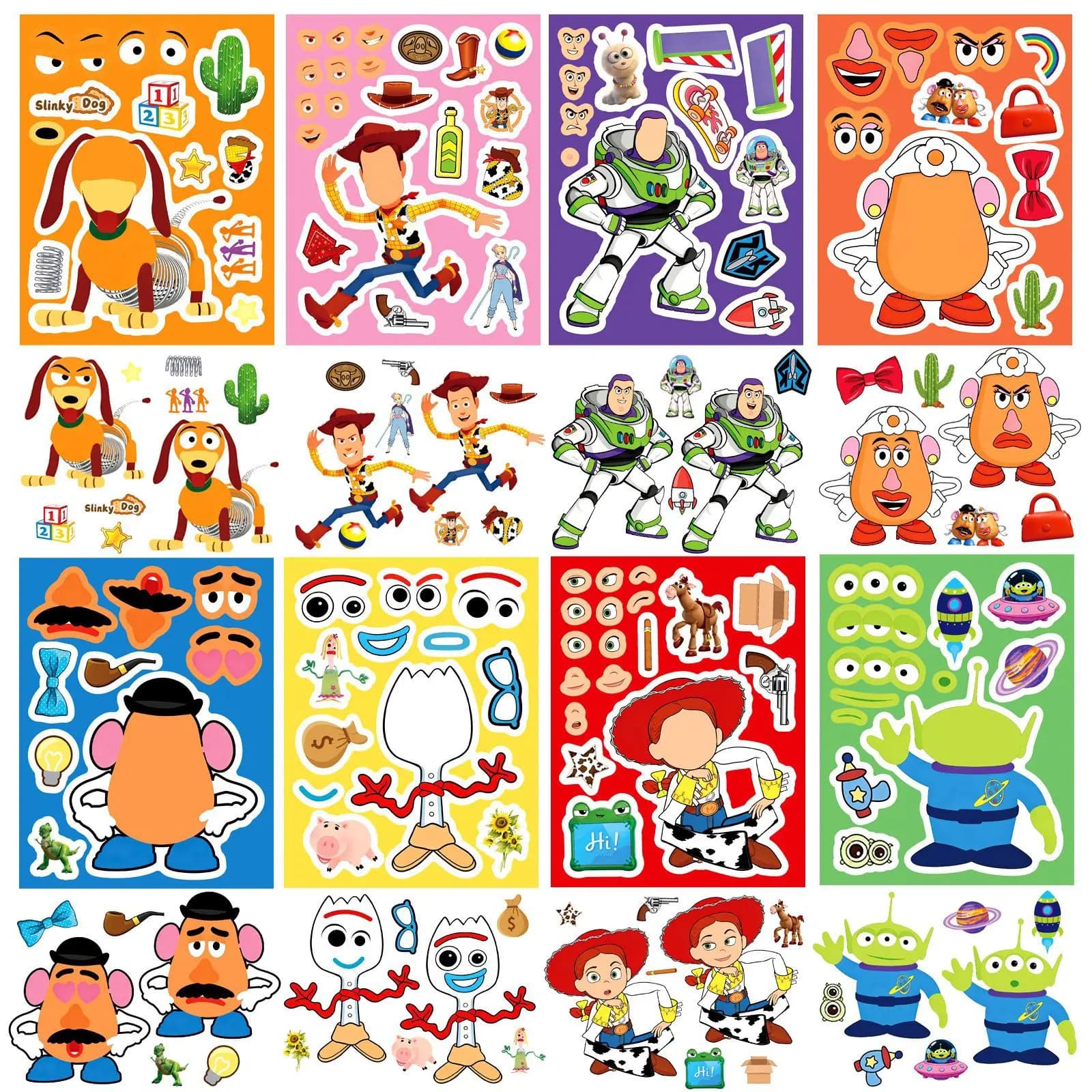 Toy Story 5 Make a Face Stickers Carton Woody Buzz Waterproof Reusable Puzzle Stickers for Kids DIY Craft Christmas Decor Gifts