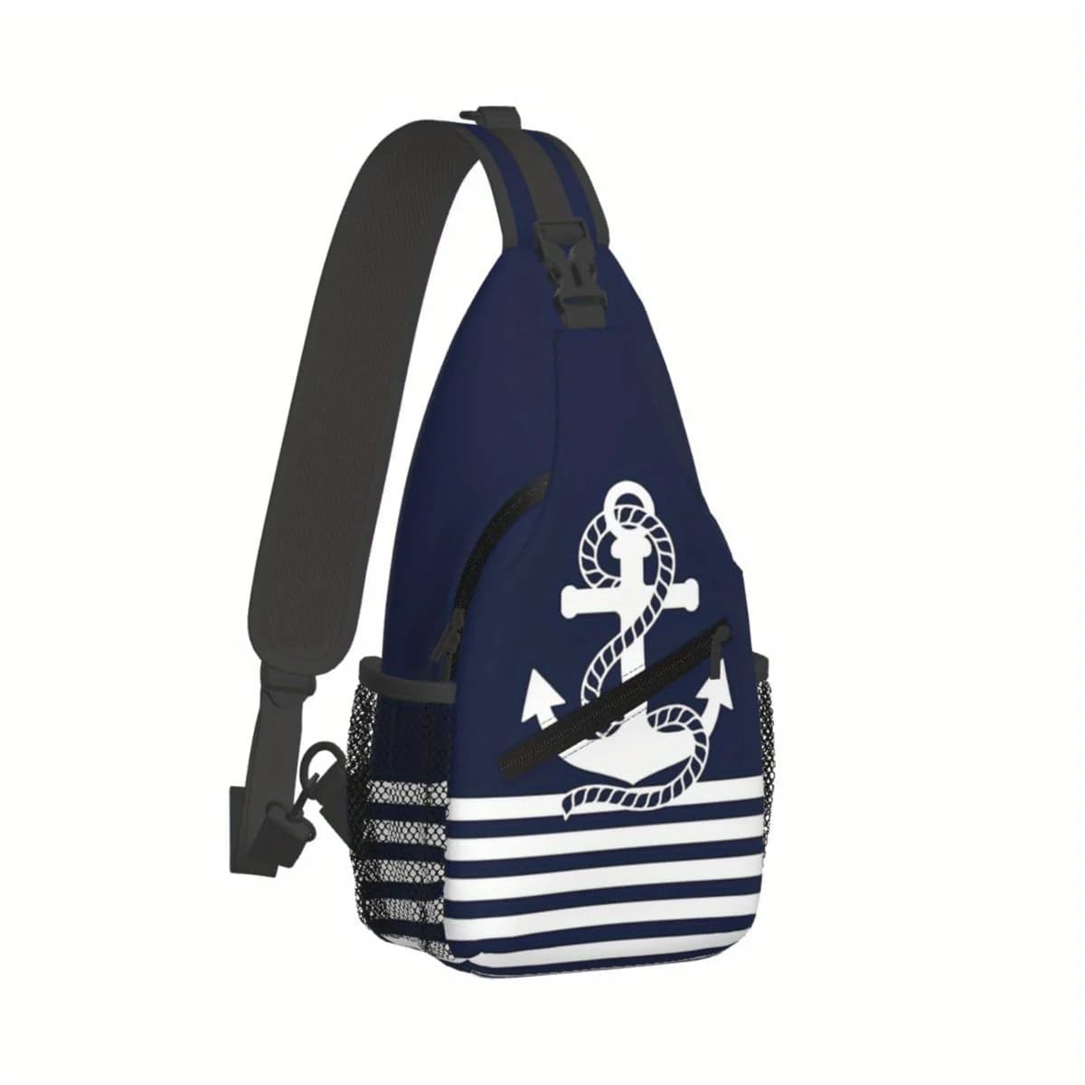 Una borsa a tracolla compatta blu con motivo a croce, progettata sia per uomini che per donne, perfetta per viaggi, escursioni e sport all'aria aperta.