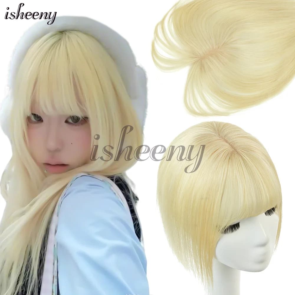 8-14 inches Human Hair Topper With Bangs For Women Natural Skin Scalp Clip in Topper Hair Straight Hairpieces 5x9cm Base Net