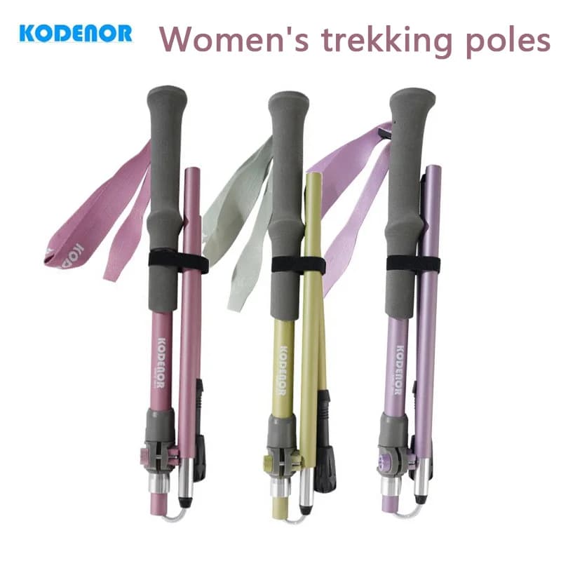 2pcs Women 5-Section Foldable Trekking Poles Aluminum Carbon Fiber Anti-slip Hiking Sticks Outdoor Walking Climbing Poles