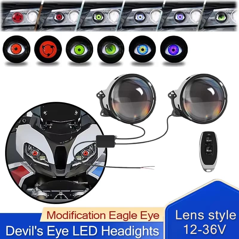 12-36V LED Car Dynamic Devil Eye Grande luce Angel Eyes Gruppo faro dinamico con telecomando 6 modalità di controllo della luce bassa