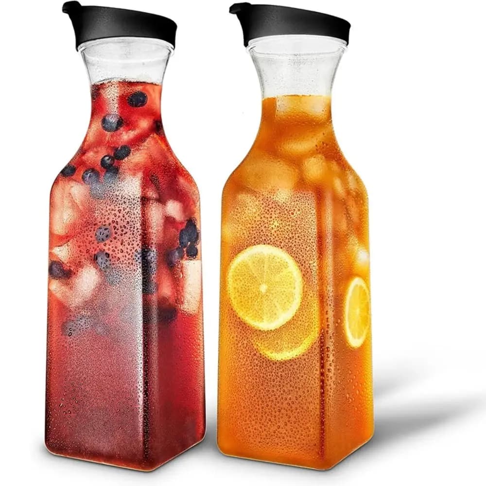 Simple 32OZ 1000ML Juice Carafe Plastic Large Fridge Beverage Containers Clear with Lid Cool Water Bottle Pantry Storage