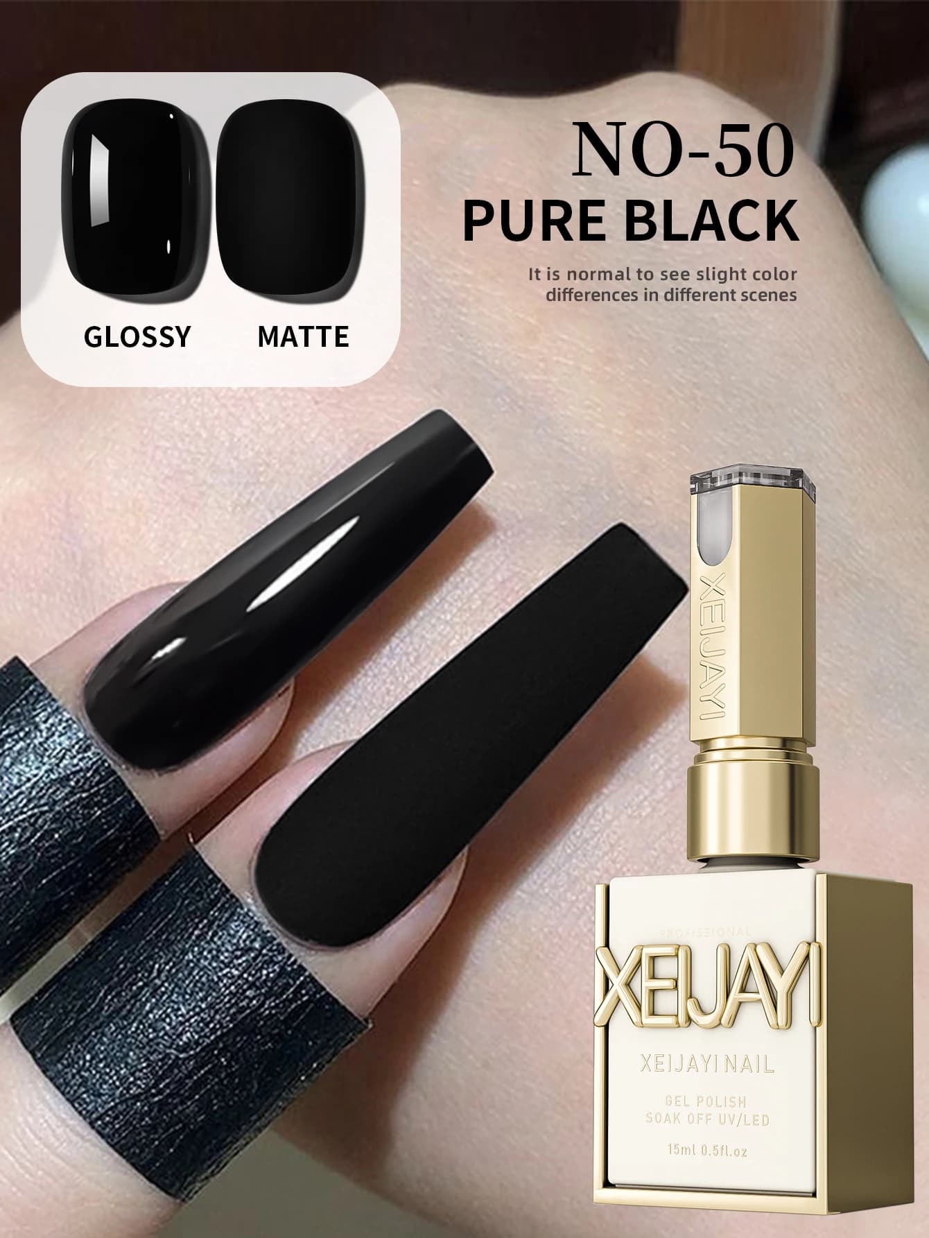 Smalto per unghie nero UV/LED da 15 ml, non profumato, altamente lucido, profumo - gratuito. Per manicure francese, salone e fai da te