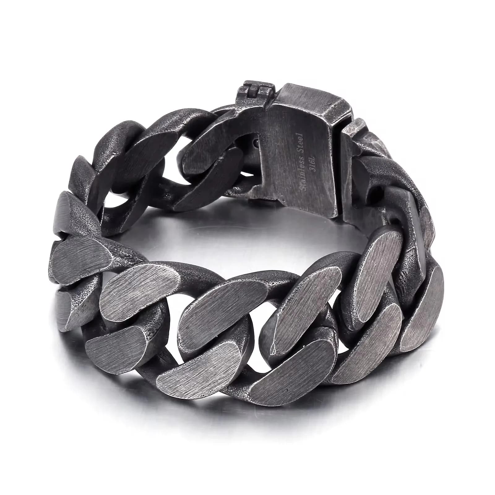 Bracciale punk pesante grosso vintage da 25 mm Bracciale da uomo con catena a maglie spazzolate in acciaio inossidabile con catena da polso larga opaca