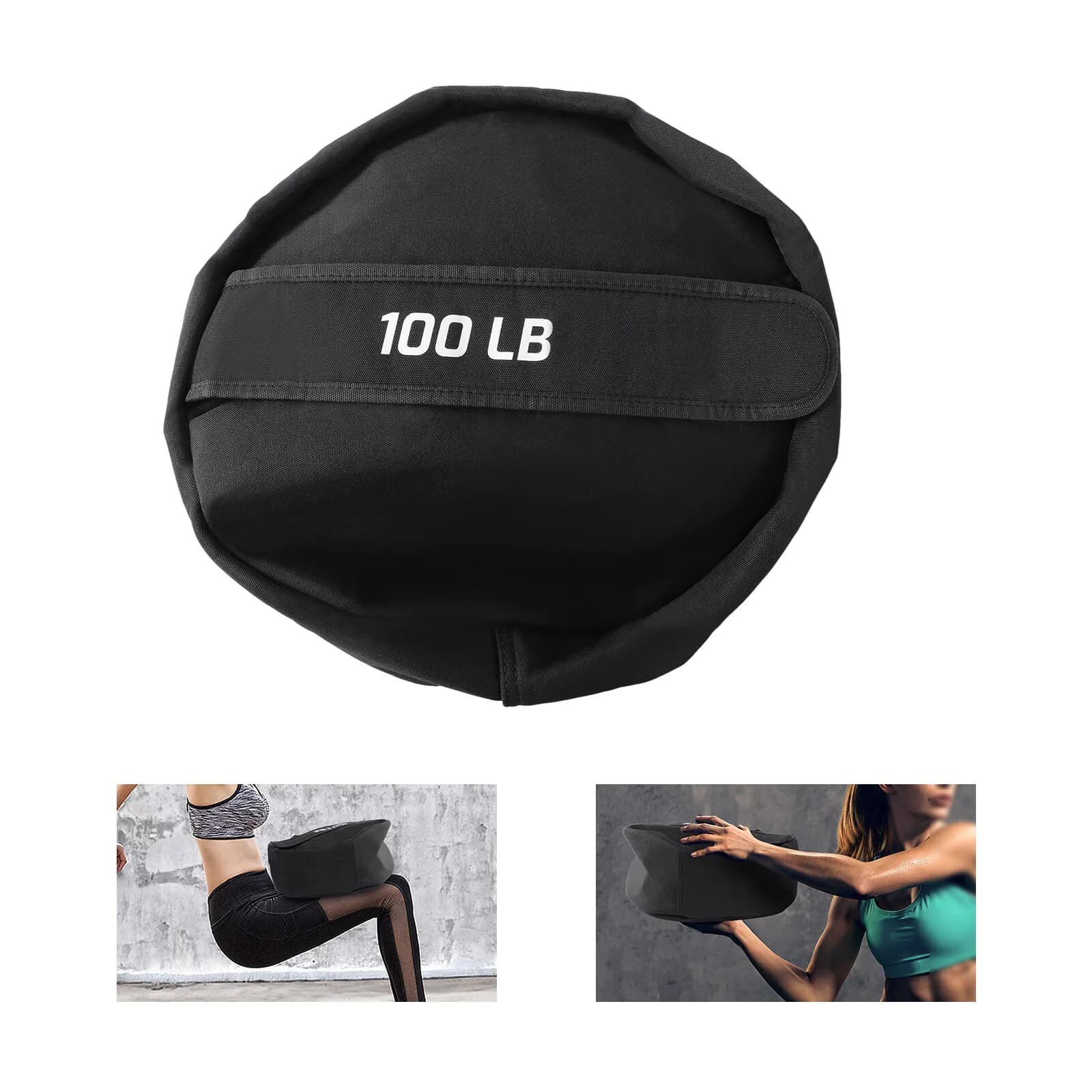 Fitness workout sand bag, weight lifting bag for Strongman boxing gym, adjustable weight, wide handle, 100 pounds