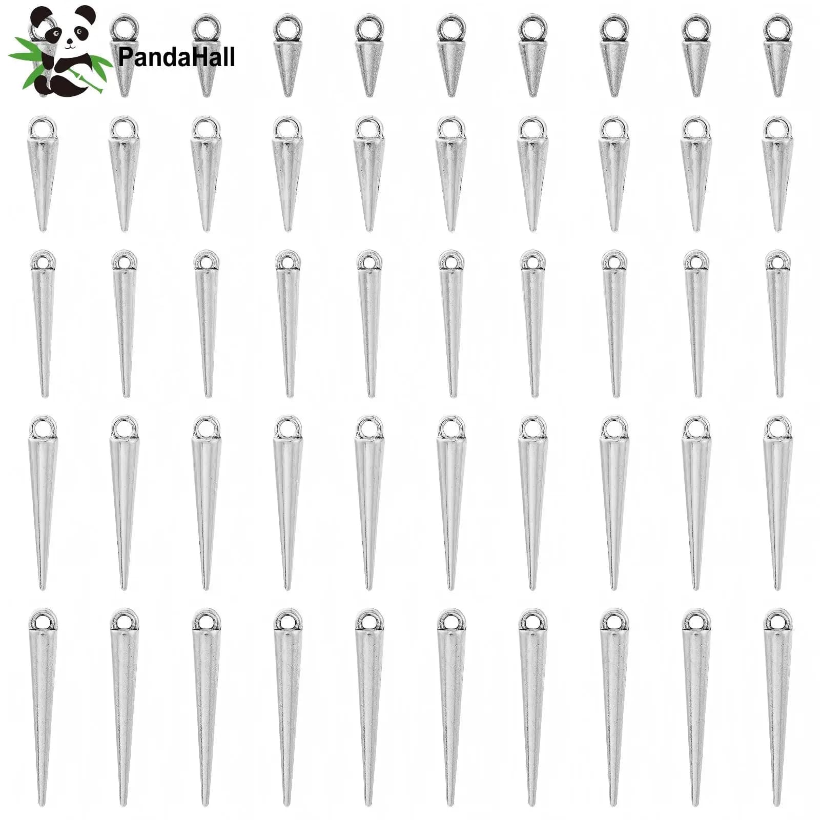 Pandahall 50Pcs 5 Sizes Antique Silver Cone Charms Tibetan Styles Bullet Drop Dangle Earring Charms for DIY Jewelry Making