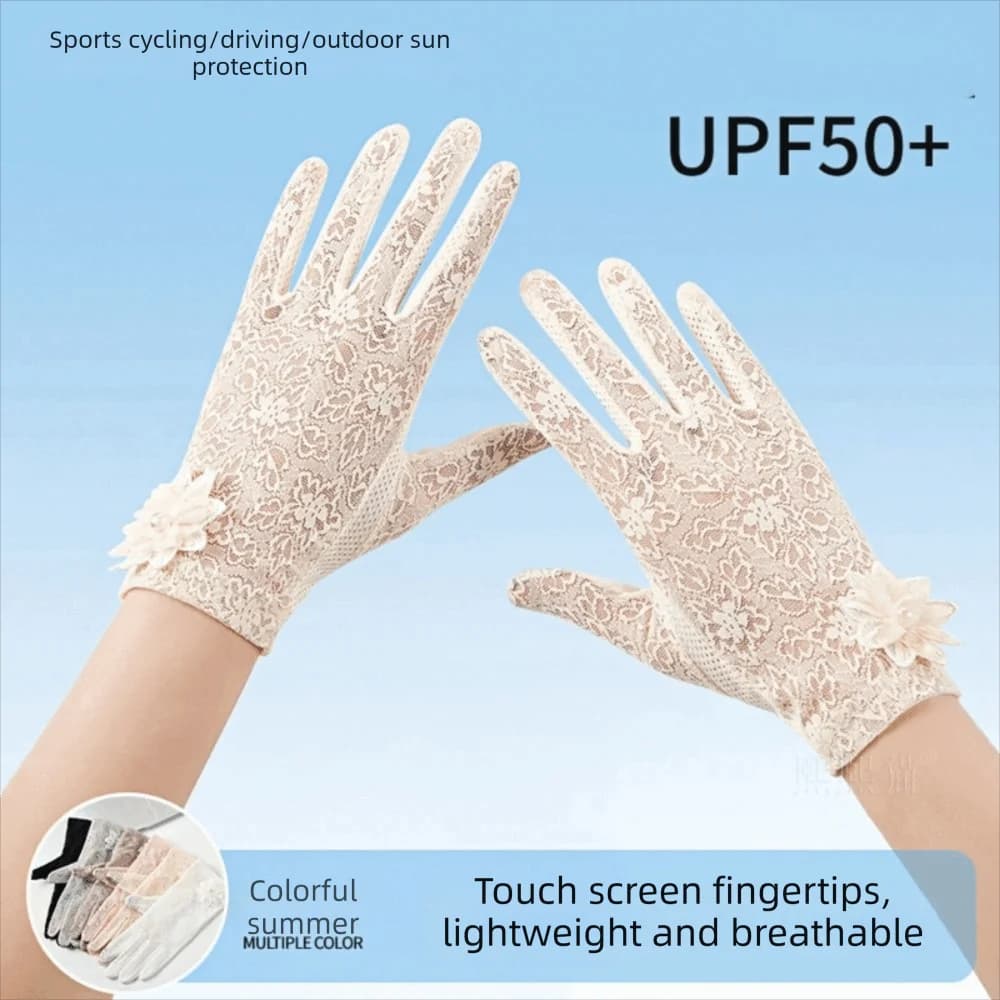 Anti-skid Women Sun Protection Gloves Lace Thin Material Anti Ultraviolet Gloves Sunscreen Full-finger Design