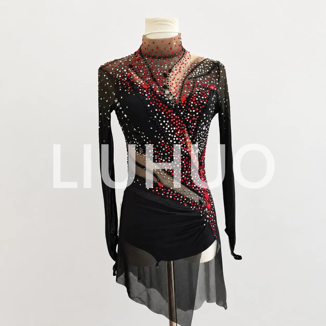 LIUHUO Ice Figure Skating Dress Girls Mesh Long-Sleeved Competition Performance Training Clothes Children Adults JC925