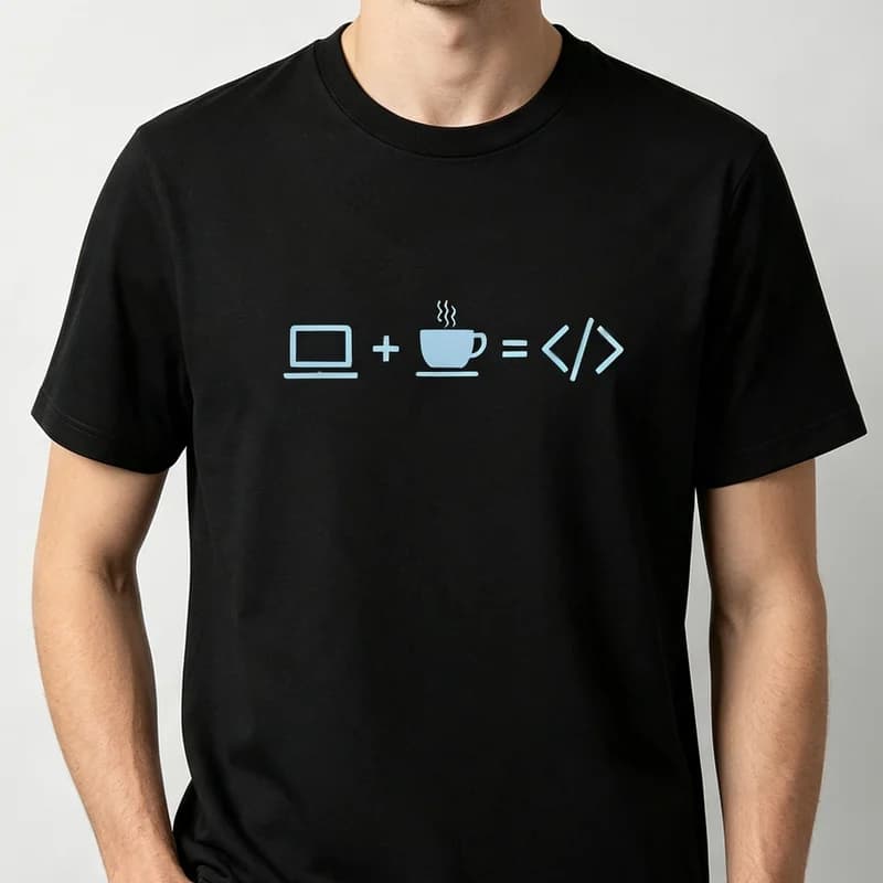 Men Programmer Graphic T Shirt Laptop Coffee Equals HTML Code Print Crew Neck Short Sleeve Tee Geek Developer Casual Cotton