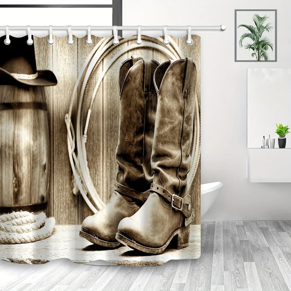 Tenda da doccia per fienile con sella da cowboy occidentale, stile tradizionale americano, arredamento per il bagno in poliestere | Accessorio per tenda da bagno