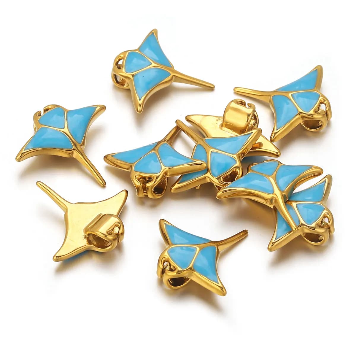 2025 Nuovo 2 pezzi in acciaio inossidabile diavolo pesce fascino smalto blu collana fai da te braccialetto creazione di gioielli accessori impermeabile all'ingrosso