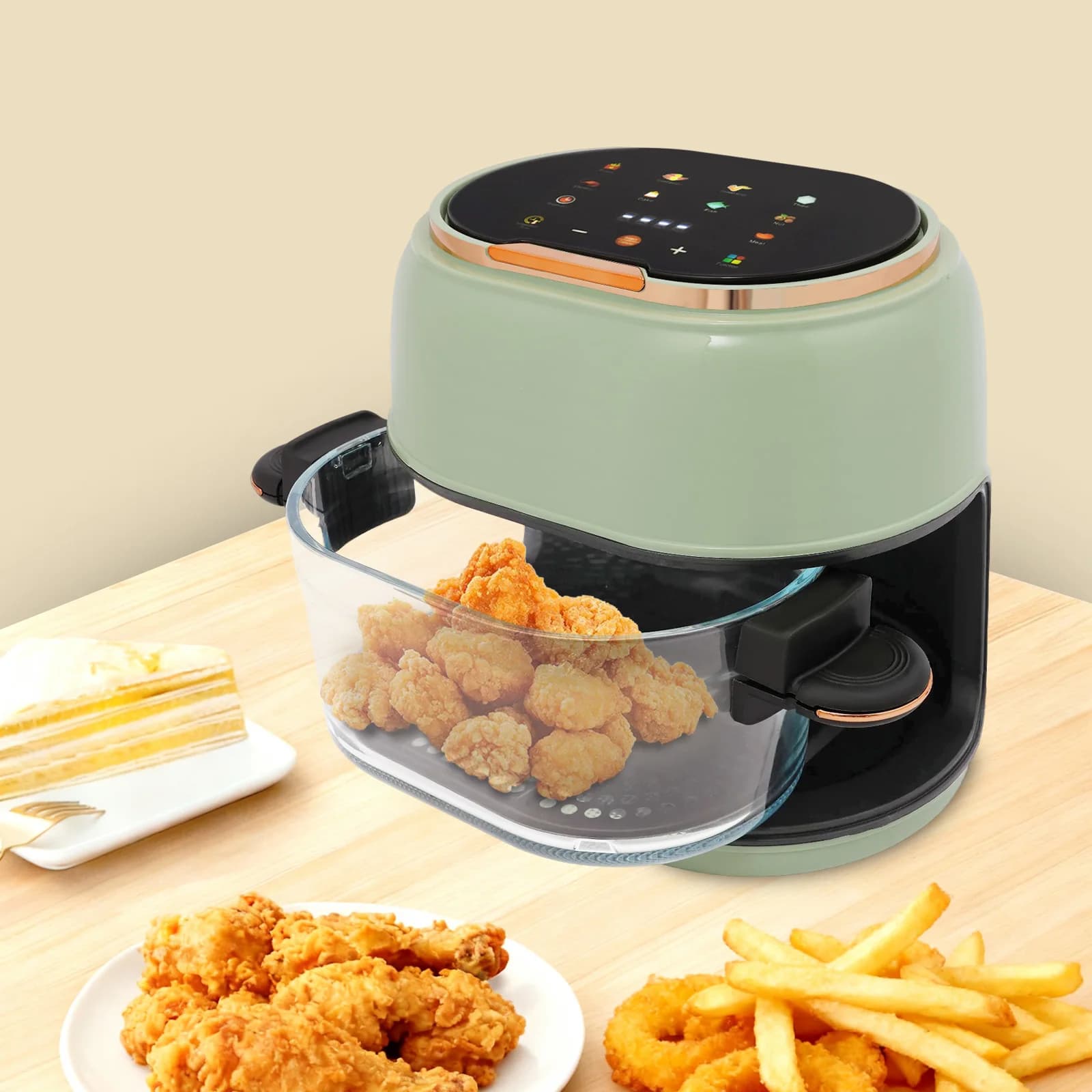 4QT visible air cooler with touchscreen, air frying oven with large glass window with extended grill, 1350 W for family cooking