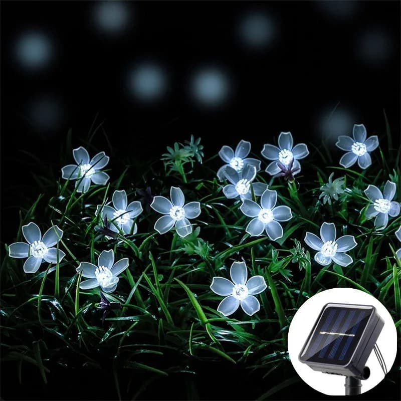 5/7/12M Solar Fairy String Light Sakura Garlands Peach Flower Cherry LED Lamp For Christmas Wedding Party Garden Outdoor Decor